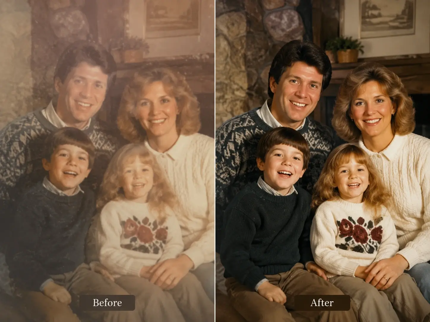 Old family photo improved with AI photo enhancer
